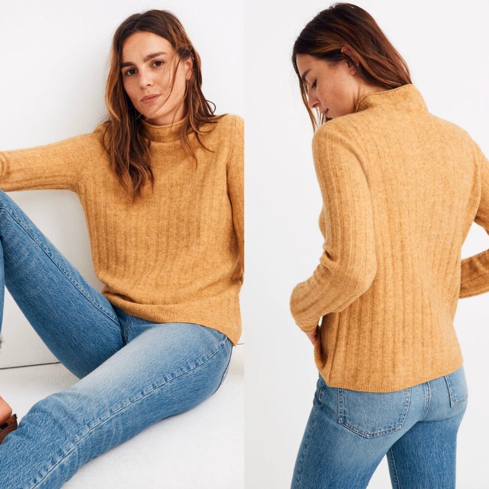 MADEWELL Evercrest Turtleneck Sweater in Coziest Yarn Heather Mustard XS
